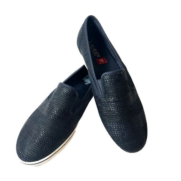 Lauren Ralph Lauren Womens Sz 10B Slip On Flats Casual Shoes Navy Blue Synthetic - Picture 1 of 11